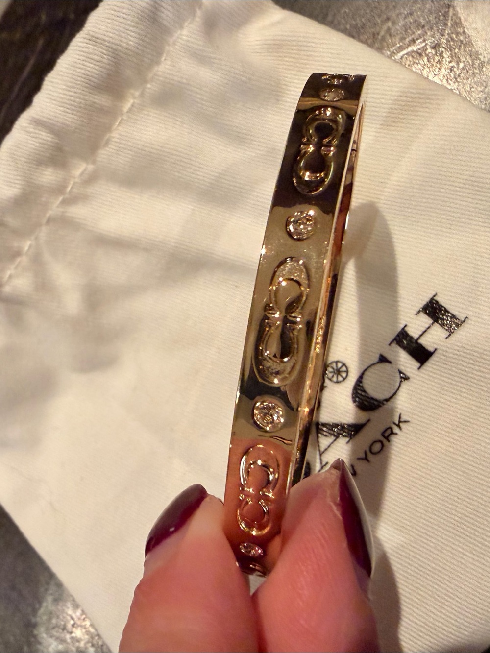 Coach Gold-Tone Signature Logo Crystal Bangle Bracelet - Picture 2 of 9